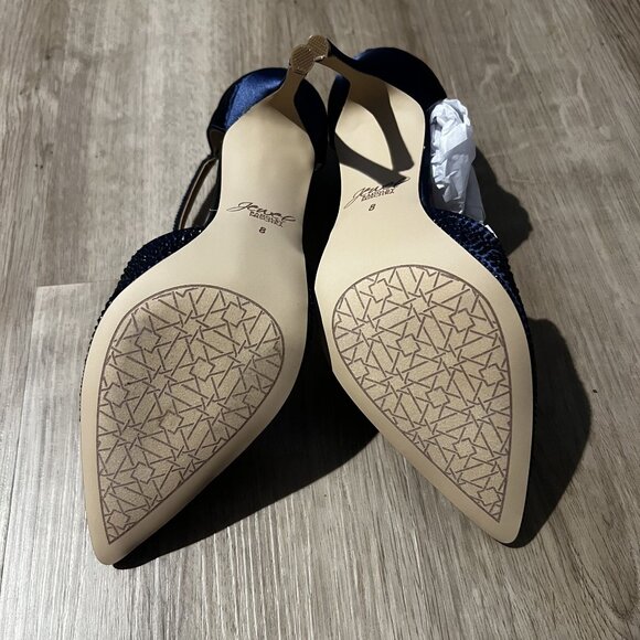 NWT Jewel Badgley Mischka Jailene Navy Satin Pointed Toe Ankle Strap Heels SZ 8 - Picture 4 of 11